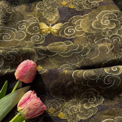 Butterfly Jacquard Silk Fabric ��� Yun Pattern Xiangyun Rayon Ble"W