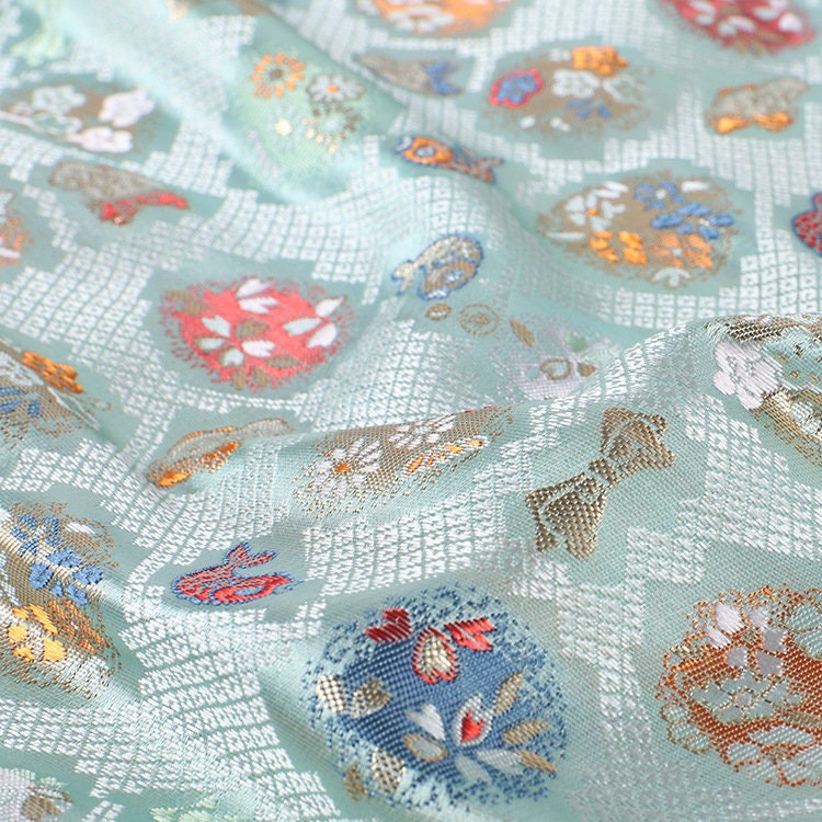 Japanese Lucky Fish Brocade Fabric: 59" Wide Silk Rayon Damask