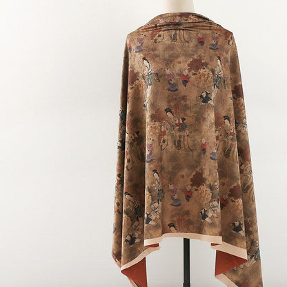 Red Cloud Yarn Fabric: Ancient Ladies Floral Print, 59" Wide
