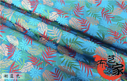 Tissu brocart jacquard à motif floral : motif de feuilles chinoises, largeur 75 cm