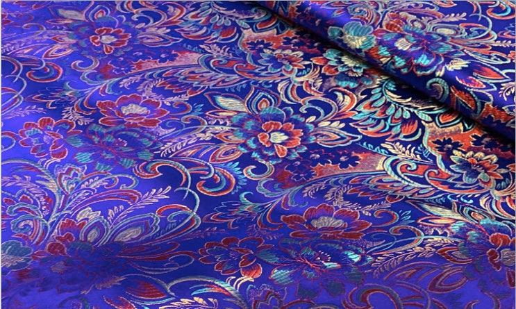 Tissu brocart de soie à motif pivoine : 45 pouces de large, tissu de couture et de matelassage chinois