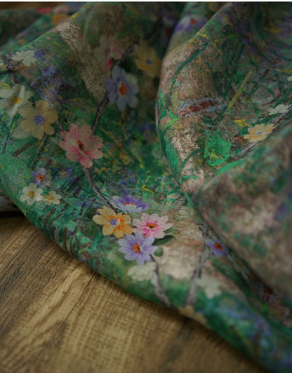 Tissu ramie nénuphar : imprimé floral léger, 140 cm de large
