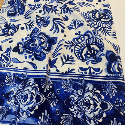 Blue Floral Printed Cotton Fabric: Cheongsam Dress Sewing Material