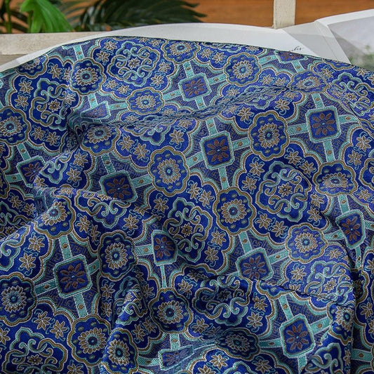 Floral Silk Brocade Fabric: 59"W Blue Chinese Costume Upholstery - Poppylollipop