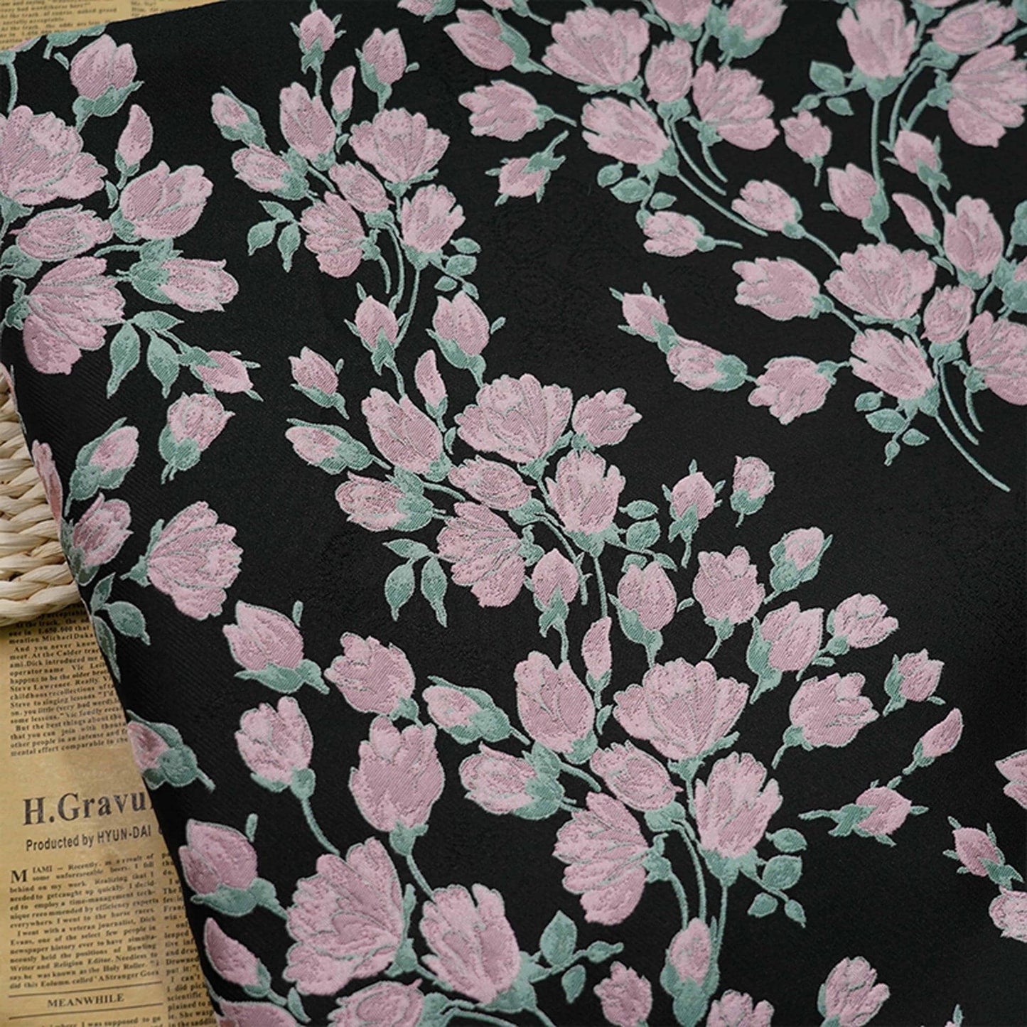 Reversible Pink Flower Jacquard Fabric: Embossed Upholstery, Costume, Curtain (55"W)