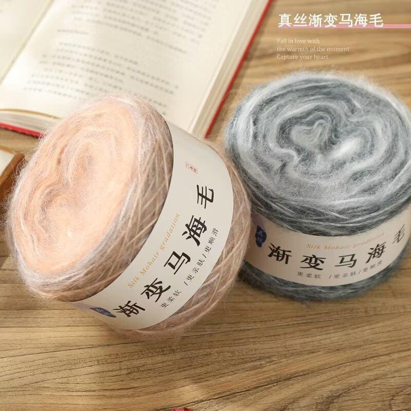 Rainbow Mohair Silk Yarn: Hand-Dyed Gradient Lace Knitting Wool