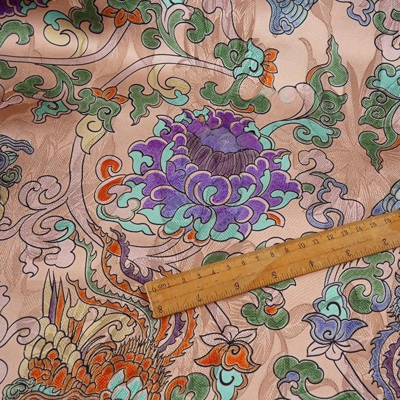 Gold Shantung Rayon Fabric: Dunhuang Pattern Upholstery, Costume, Scarf