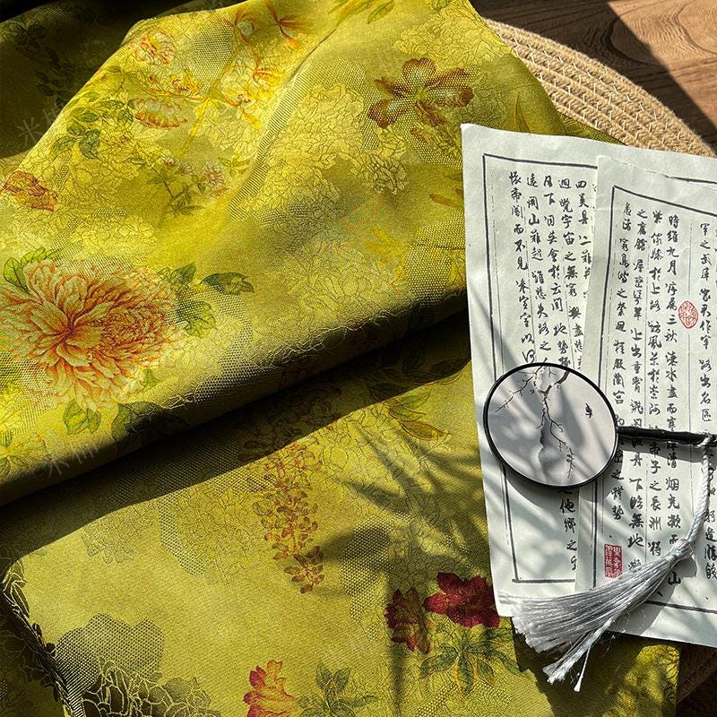 100% Rayon green Jacquard Xiangyun Brocade Fabric: 59"W Upholstery & Costume