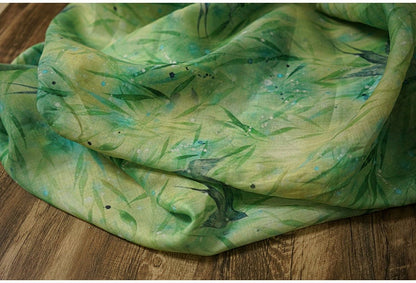 Floral Ramie Fabric: Kingfisher Green, Lightweight Sewing Material, 55" Wide