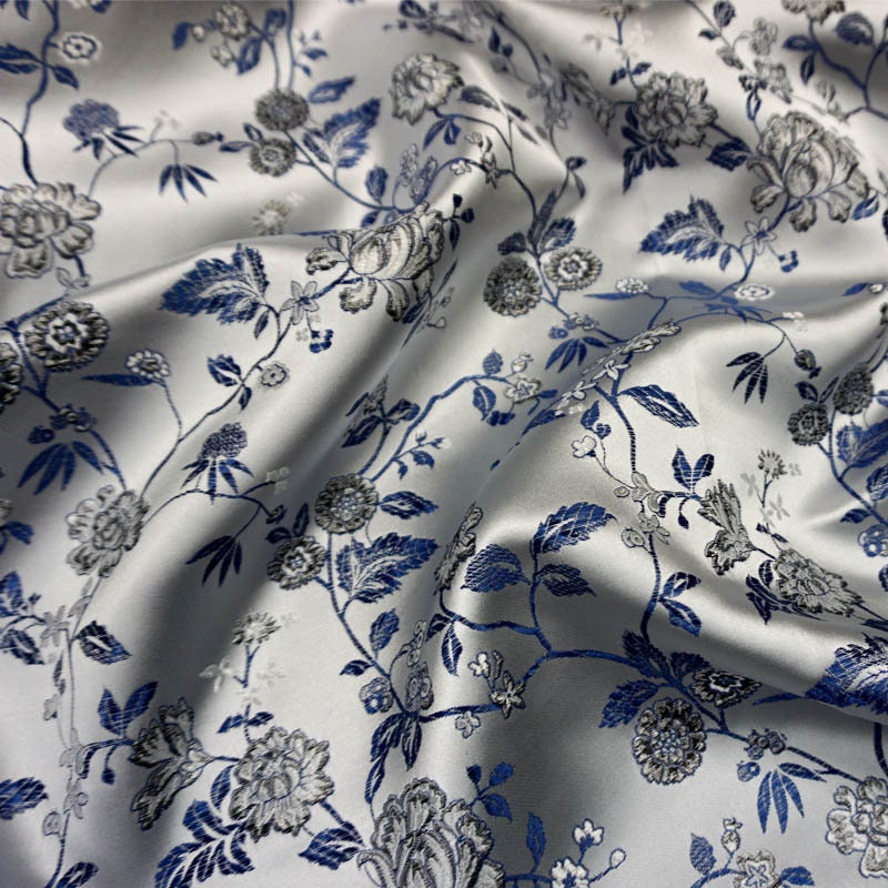 Floral Brocade Fabric: Fairy Jade, Silver & Champagne Silk Rayon Blend