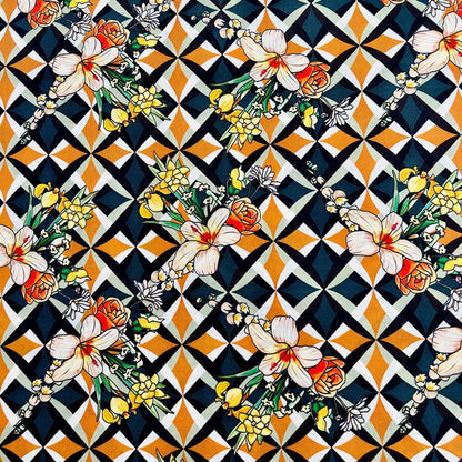 Floral Cotton Fabric: 60s Style Print, 59" Wide, Sewing & Upholstery