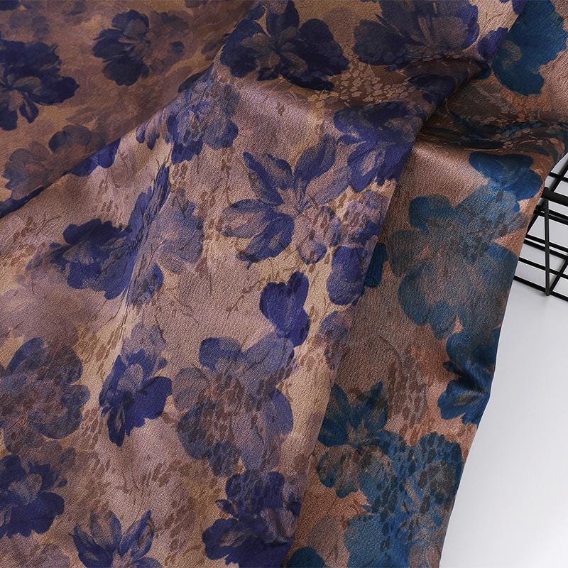 Damask Floral Silk Fabric: 59"W Digital Print Satin