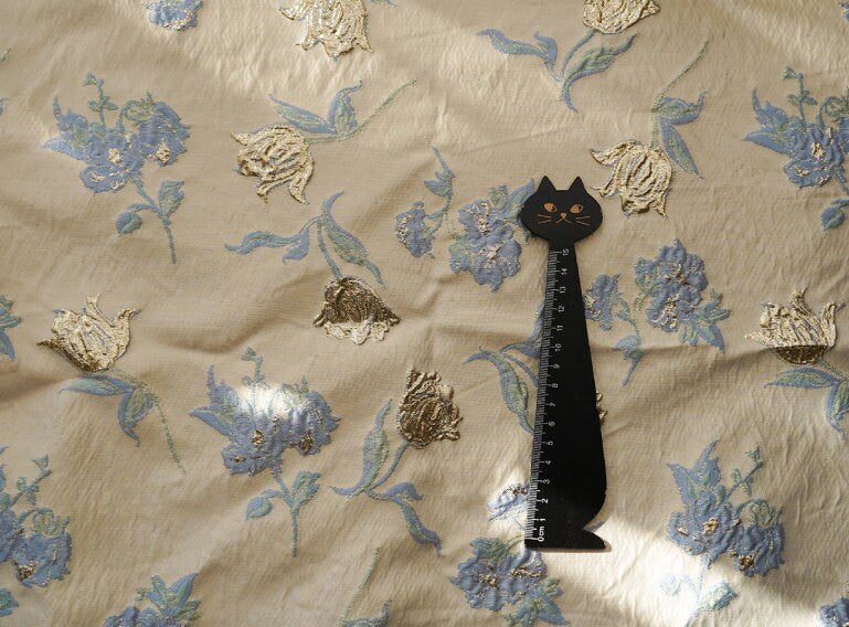 Golden Magnolia Jacquard Fabric: Embossed 3D Designer Fabric, 55" Wide