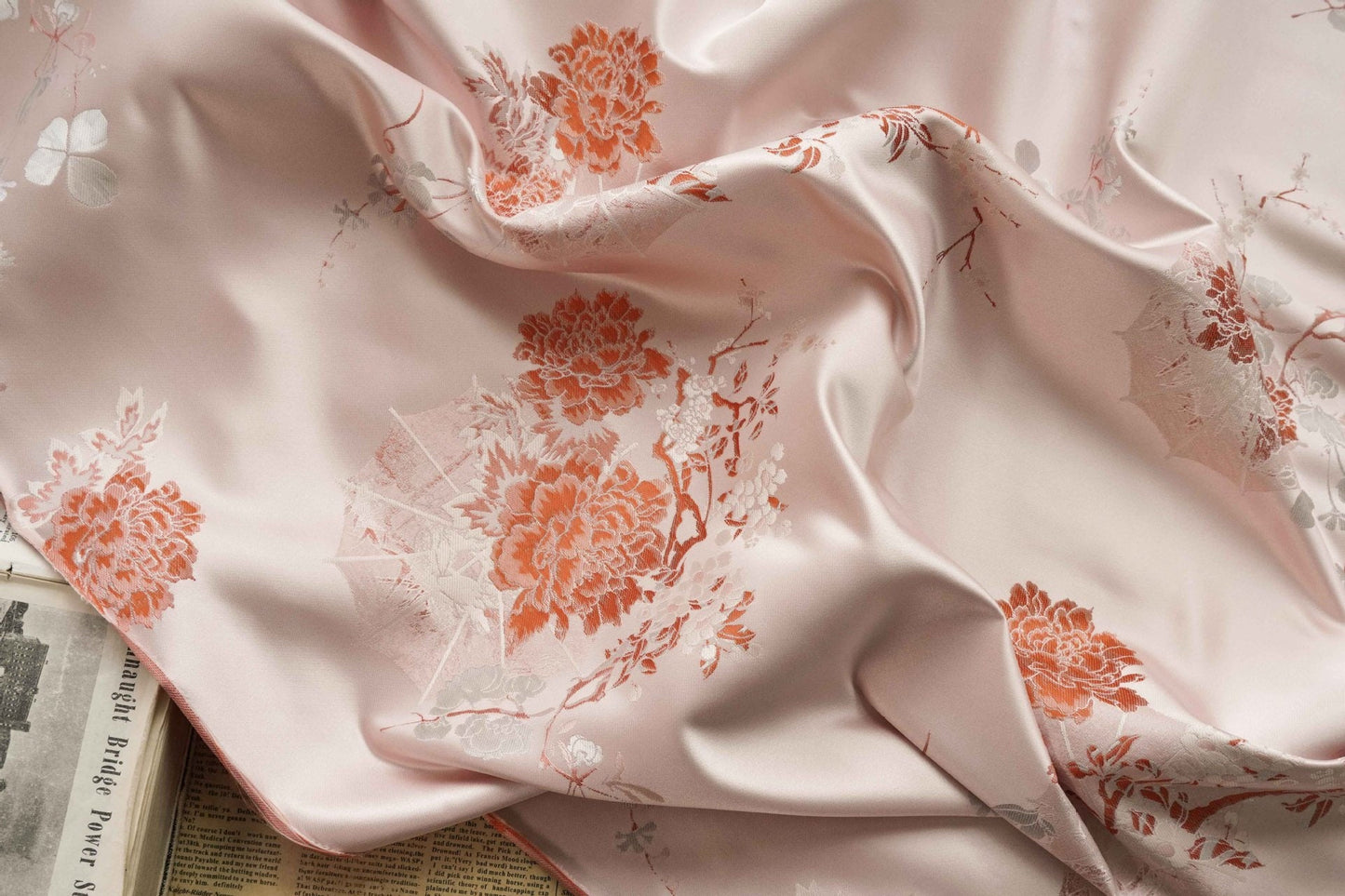 Floral Silk Brocade Fabric: 63"W Rayon Blend, Upholstery, Costume - By The Meter