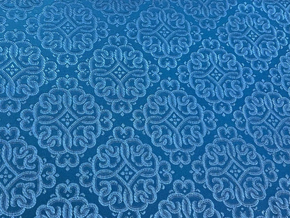 Blue Silk Brocade Fabric: Mongolian Tibetan Style, 29.5"W, Rayon