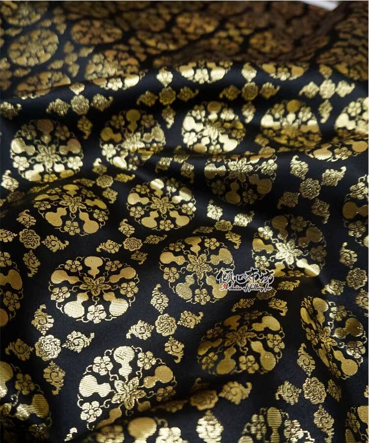 Nishijin Weaving Brocade Fabric: Auspicious Gourd Flower, Gold Thread (59"W)