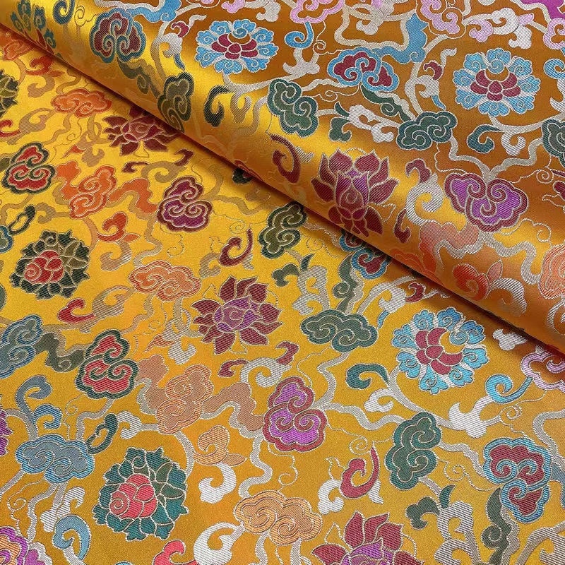 Lotus Flower Brocade Fabric: Chinese Cheongsam Style, 27.5"W