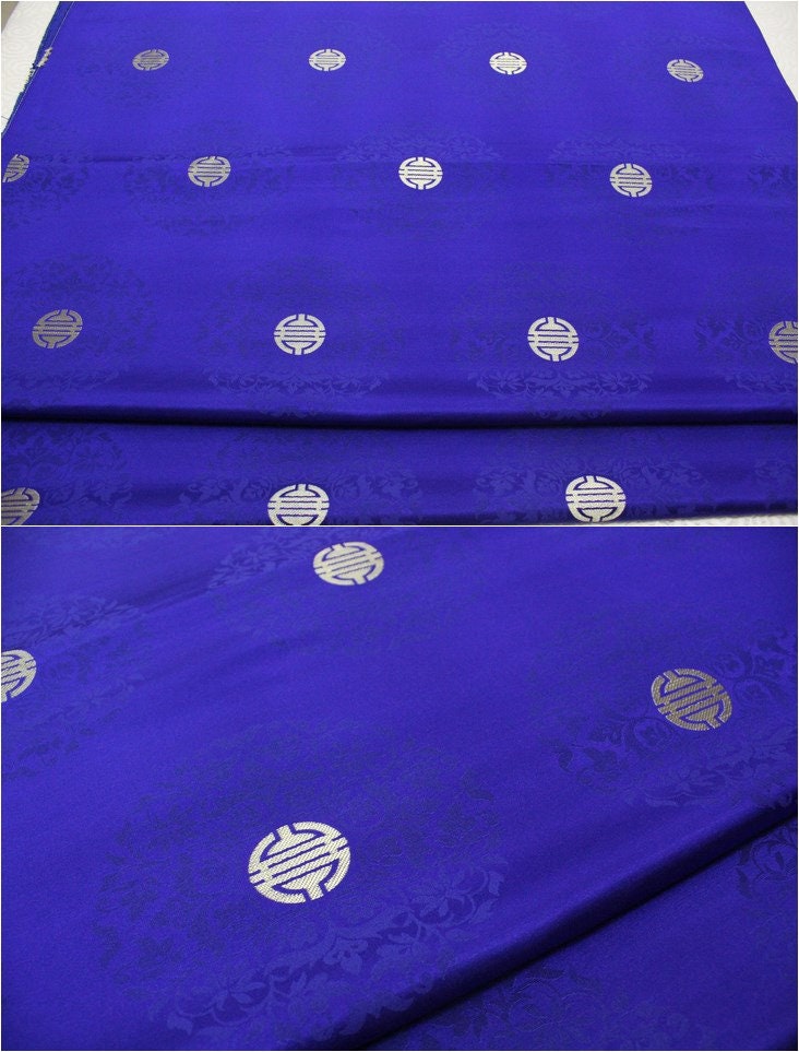 Chinese Fu Brocade Fabric: Floral Jacquard Satin, 29.5"W