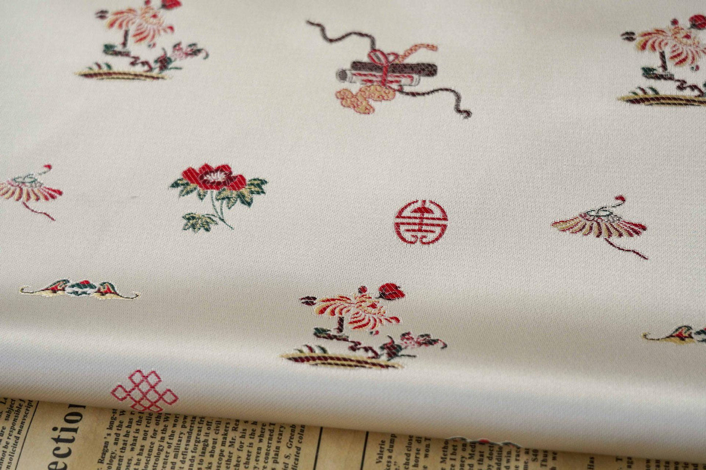 Chrysanthemum Silk Brocade Fabric: 66"W Chinese Cheongsam, Upholstery & Quilting