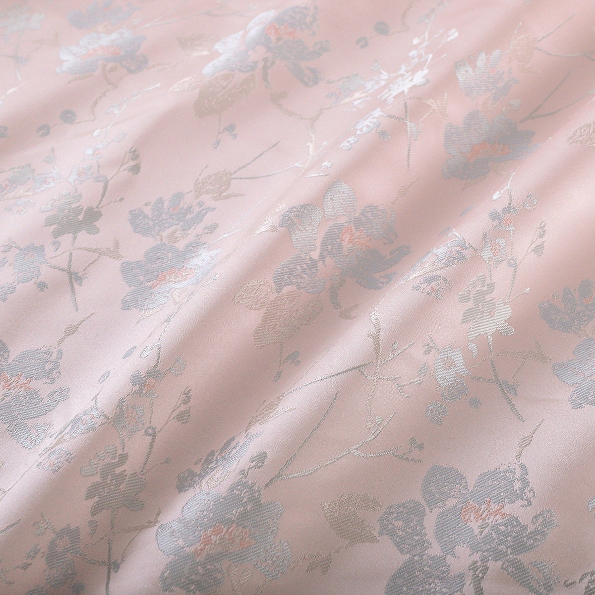 Plum Blossom Brocade Fabric: Light Pink Floral Sewing Material