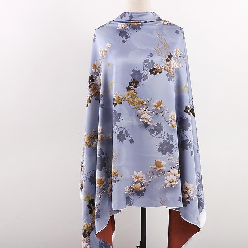 Teal Lotus Tea Silk Satin Fabric: Digital Print Sewing Material (59"W)