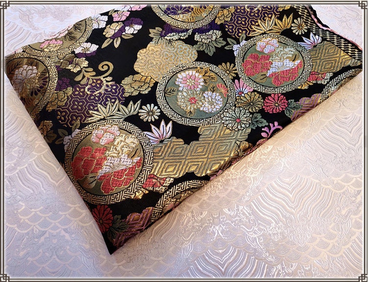 Floral Silk Brocade Fabric: 29.5" Wide, Costume Upholstery by the Meter