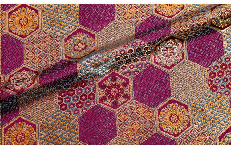 Handmade Embroidered Brocade Fabric: Tibetan Robes, Shrines (29.5"W)