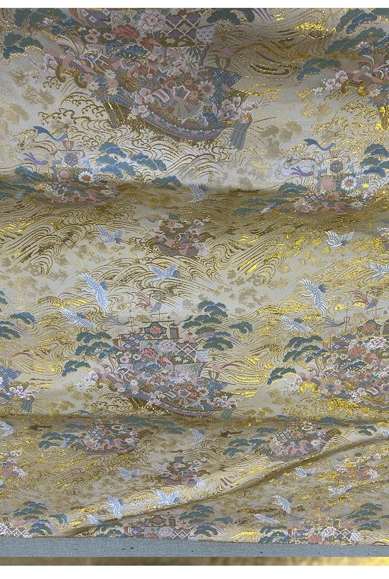 Kirin Nishijin Silk Brocade Fabric: Colorful Japanese Upholstery, Costume, Decor (58" Wide)