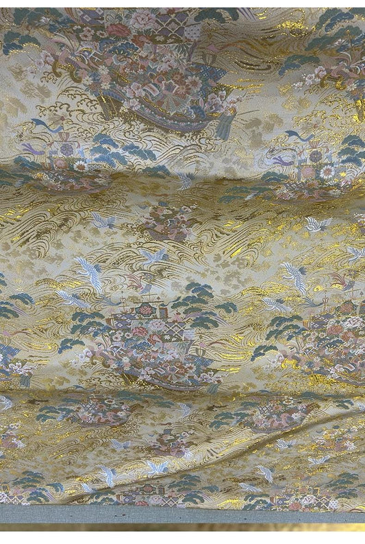 Kirin Nishijin Silk Brocade Fabric: Colorful Japanese Upholstery, Costume, Decor (58" Wide)