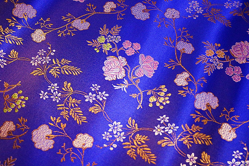 Royal Blue Floral Brocade Fabric: Chinese Sewing & Upholstery Fabric