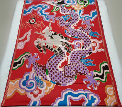 Tissu brocart de soie brodé à double dragon - Modèle de cheongsam de mariage