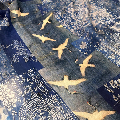 Crane Print Tencel Ramie Fabric: Sewing Material for Kimono, Dress - By The Meter