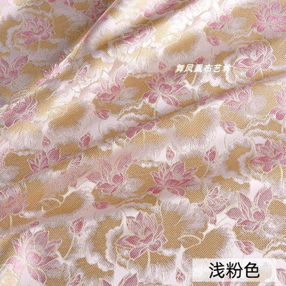 Reversible Floral Jacquard Fabric: Gold Thread Embossed Weave, 59" Wide