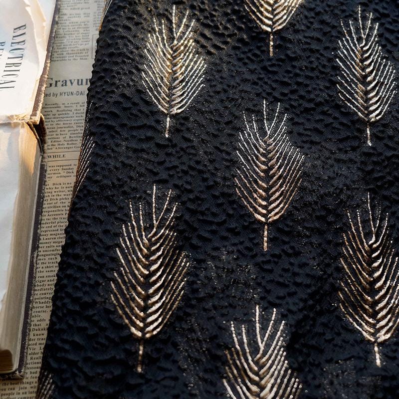 Gold Feather Jacquard Brocade Fabric: 55" Wide Upholstery Sewing Material