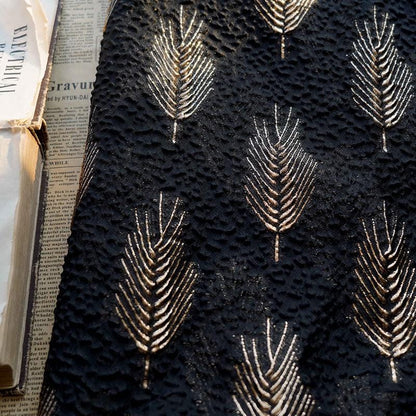 Gold Feather Jacquard Brocade Fabric: 55" Wide Upholstery Sewing Material