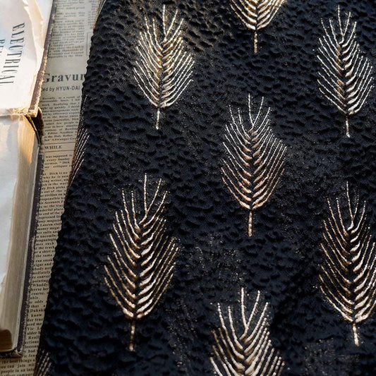 Gold Feather Jacquard Brocade Fabric: 55" Wide Upholstery Sewing Material