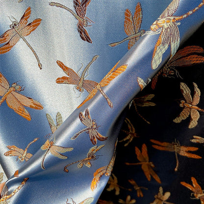 Dragonfly Floral Brocade Jacquard Fabric: Elegant Chinese Style, 29.5"W