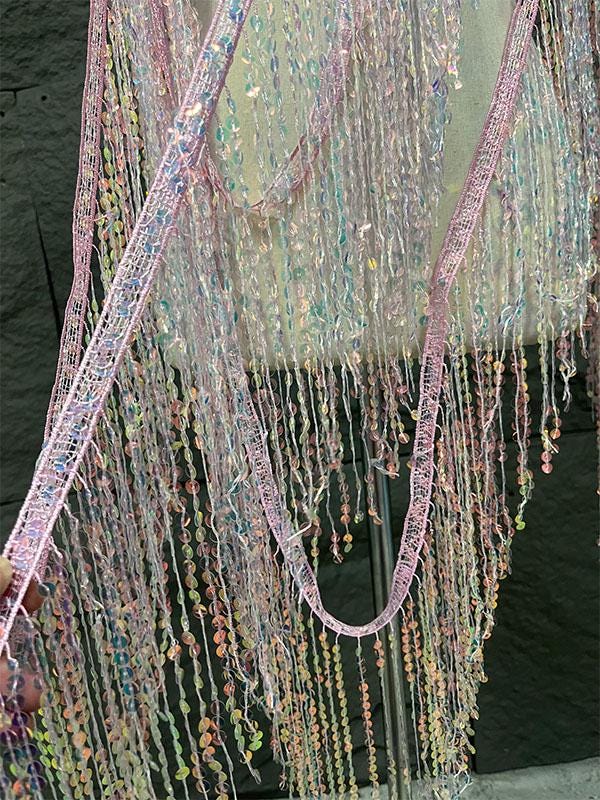 Sequined Tassel Fabric: 25cm Wide Designer Trim