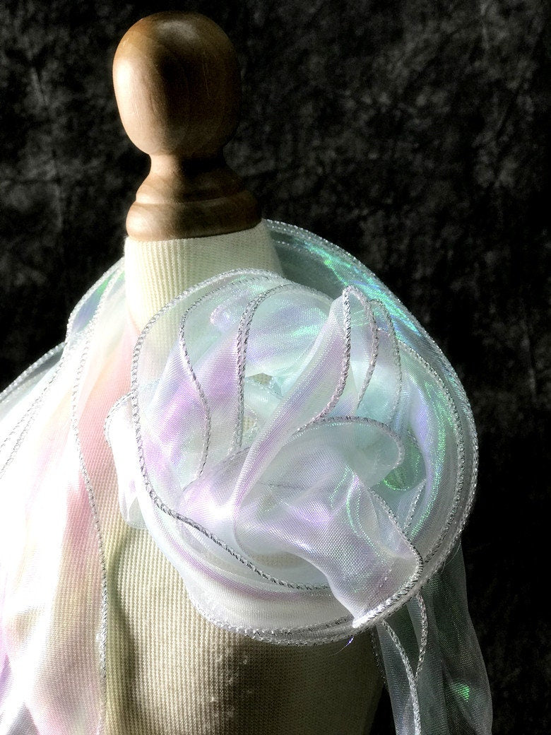 Mermaid Water Ripple Organza Ruffle: 7cm Wide Iridescent Lace Fabric