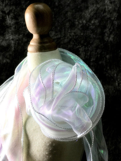 Mermaid Water Ripple Organza Ruffle: 7cm Wide Iridescent Lace Fabric