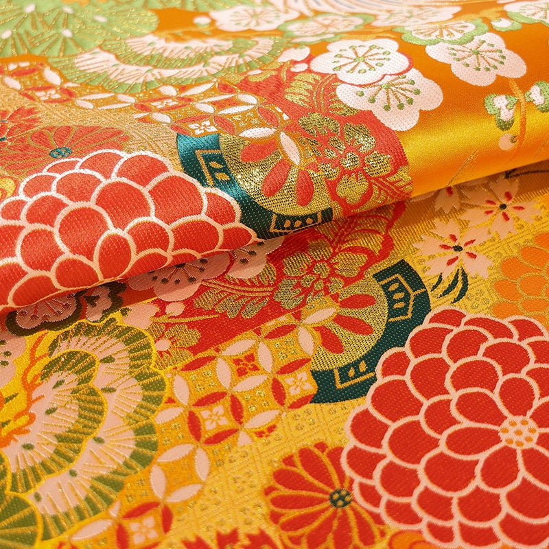 Japanese Crane Fabric: Gold Jacquard Satin, 29.5"W Rayon