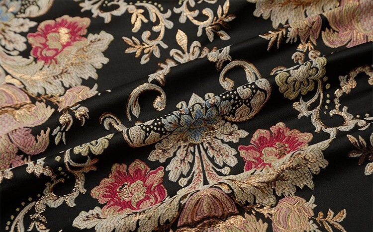 Floral Brocade Jacquard Fabric: Retro Palace Style Rayon Dress Material