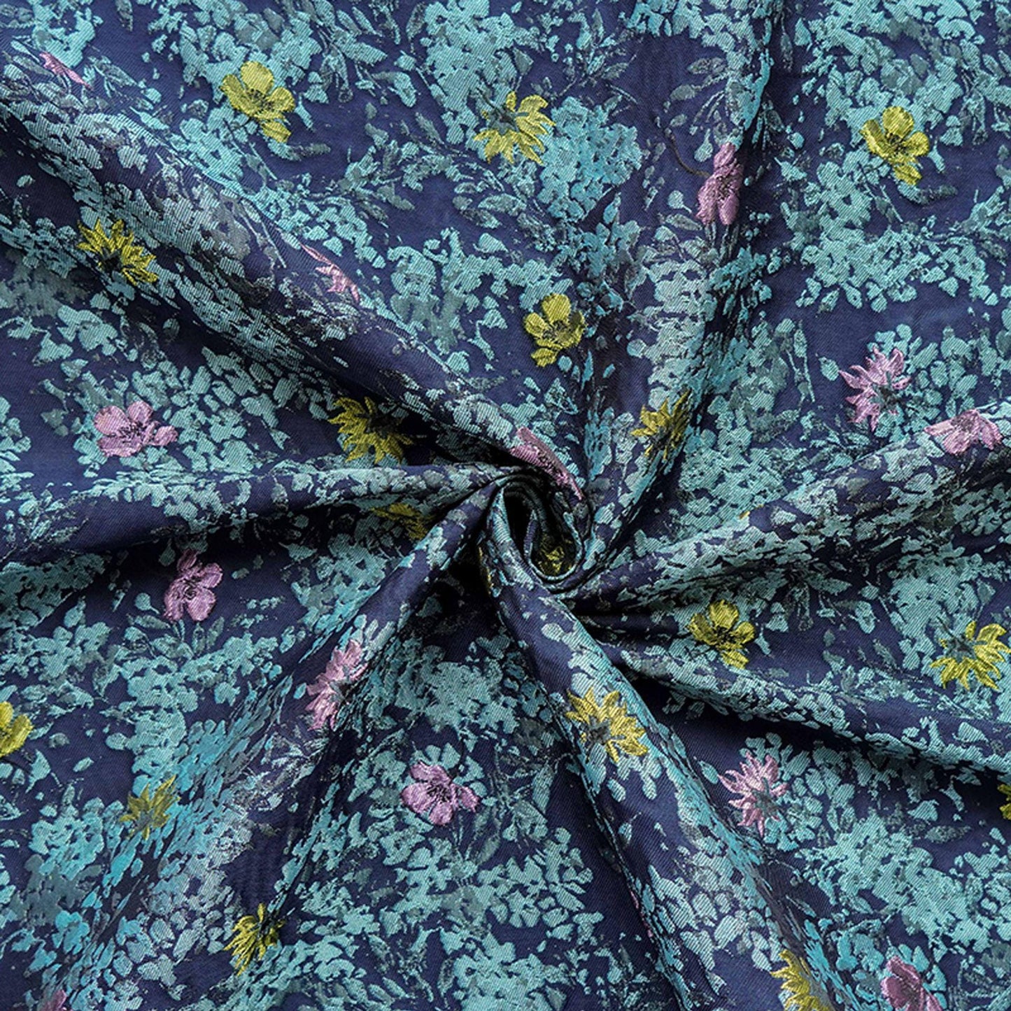 Blue Floral Embossed Jacquard Fabric: DIY Handbag & Upholstery Material (64" Wide)