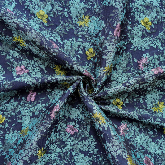 Blue Floral Embossed Jacquard Fabric: DIY Handbag & Upholstery Material (64" Wide)