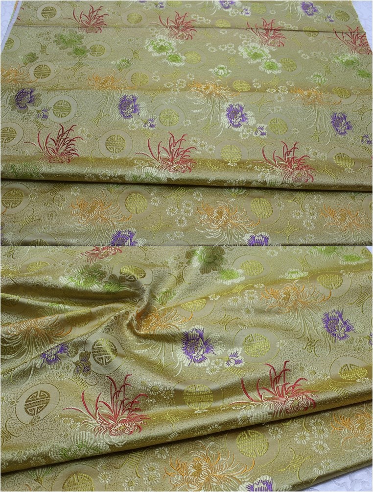 Red Chrysanthemum Brocade Fabric: 59"W Silk Rayon Cheongsam Cushion