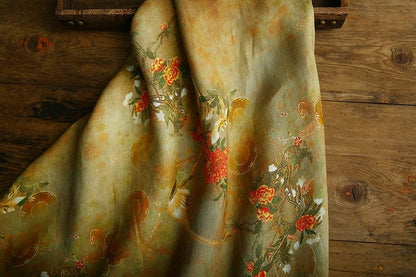 Tissu ramie peint à l'encre de Dunhuang : motif floral, 145 cm de large
