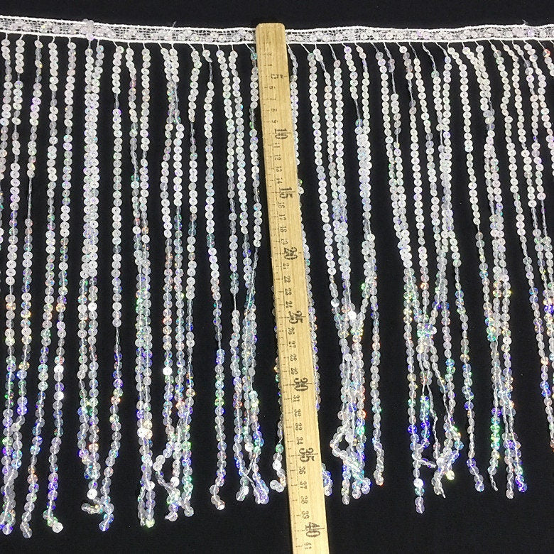 Tissu à pompons pailletés : bordure de créateur de 15 cm de large