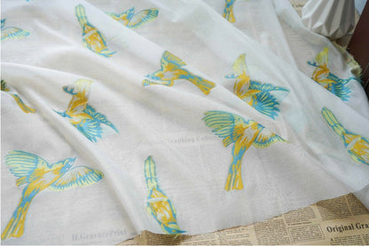 White Bird Jacquard Fabric: 3D Embroidery, 59" Wide, Nylon Polyester