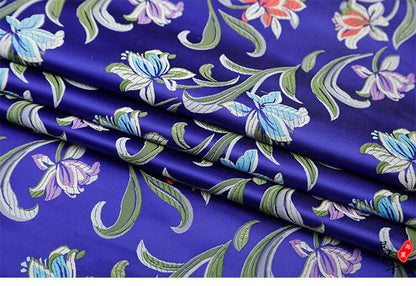 Japanese Daffodil Jacquard Brocade Fabric: Maroon Silk Rayon Blend, 29.5" Wide