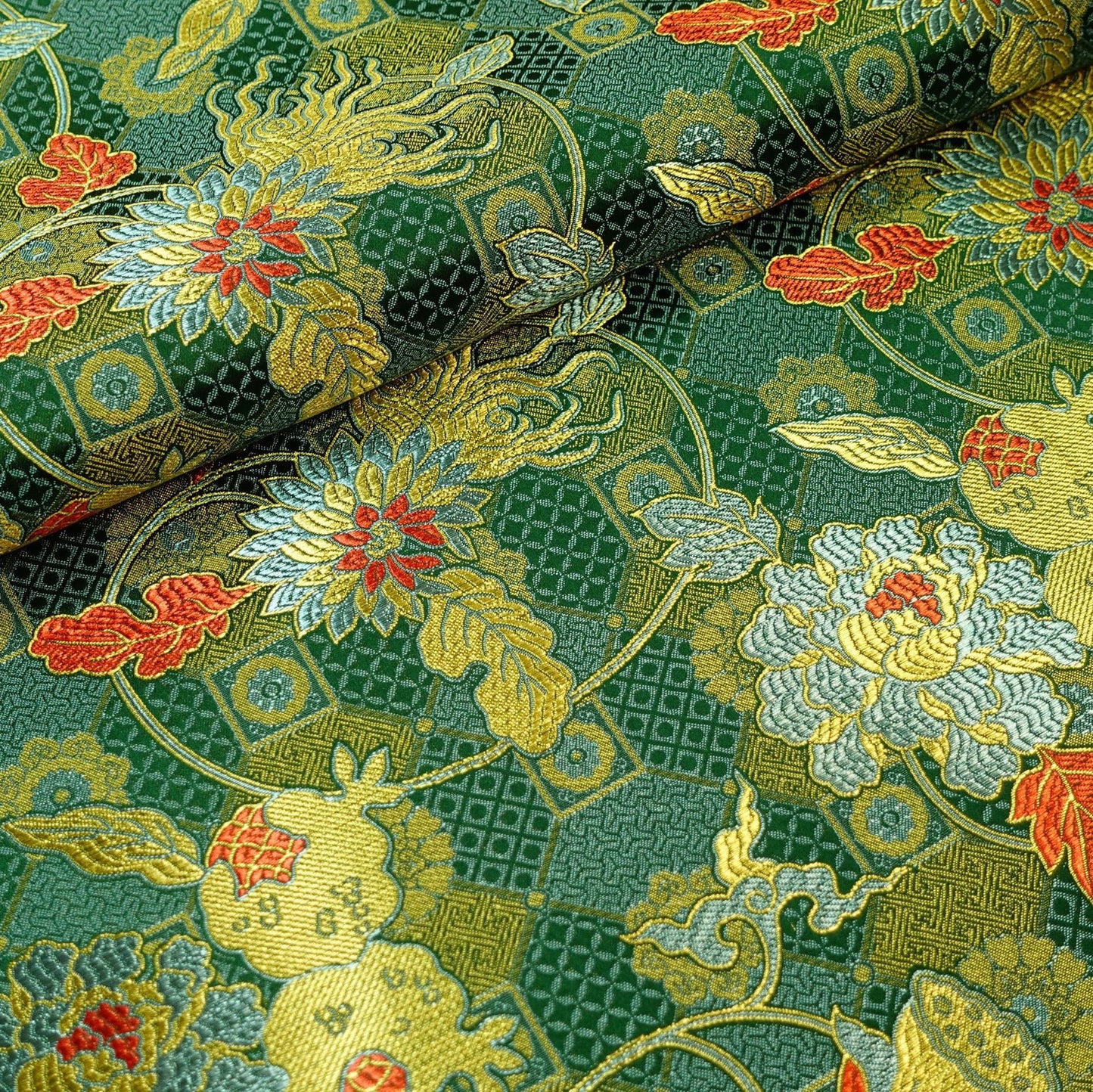 Pomegranate Silk Brocade Fabric: 45"W Chinese Rayon Fabric - By the Meter